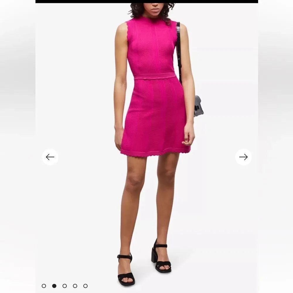 $425 THE KOOPLES Scalloped-trim open-work woven mini dress NWT